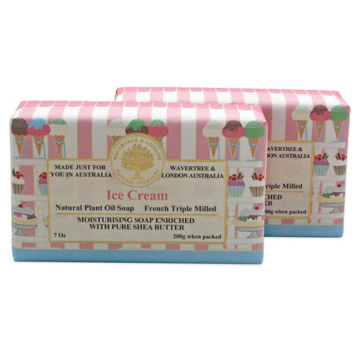 Wavertree & London Ice Cream Scented Natural Soap (2 Bars), 7oz Moisturizing French Triple Milled Soap Bars enriched with shea butter - Pure Plant Oil Bath & Body Soap for All Skin Types