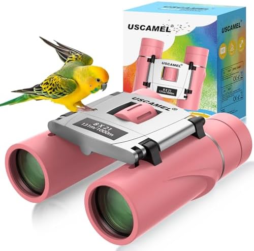 USCAMEL Binoculars 8×21 Mini Compact Binoculars Adults and Kids for Bird Watching, Travel Use, Hunting (Pink)