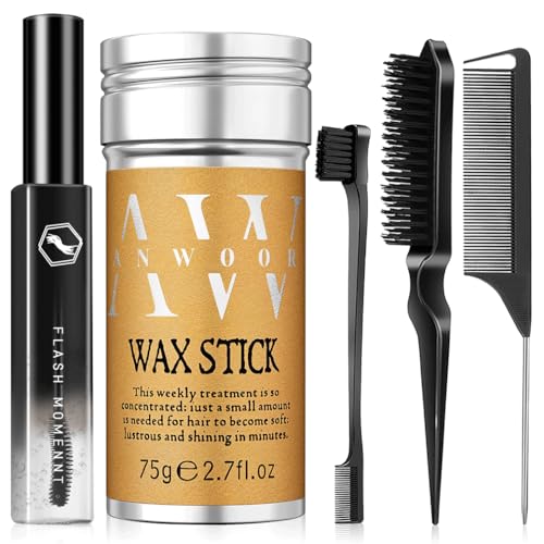 5 Pack Hair Wax Stick, Slick Back Hair Brush, Fly Away Stick for Hair - Hair Bun Smoothing Accessories Styling Gifts Stuff for Kids, Girls and Women