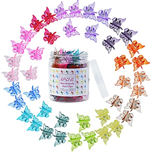EAONE Sparkly Mini Butterfly Clips, Glitter Colorful Mini Hair Claw Clip for Girls and Women, 90s Y2K Cute Hair Styling Accessories, More than 10 Asscorted Colors, Set of 50