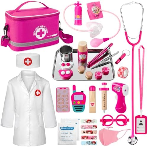 Doctor Kit for Kids Girls, 34 Pcs Kids Doctor Kit for Toddlers 3-5 with Medical Storage Bag & Real Stethoscope, Pretend Play Doctor Set for Fun Role Playing Game, Doctor Play for Kids Boys Girls