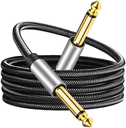 6.35mm Instrument Cable 30Ft,Silver Color Premium 6.35mm Mono Jack 1/4" TS Cable Unbalanced Guitar Patch Cords/Instrument Cable Male to Male with Zinc Alloy Housing and Nylon Braid(30Ft/10M)