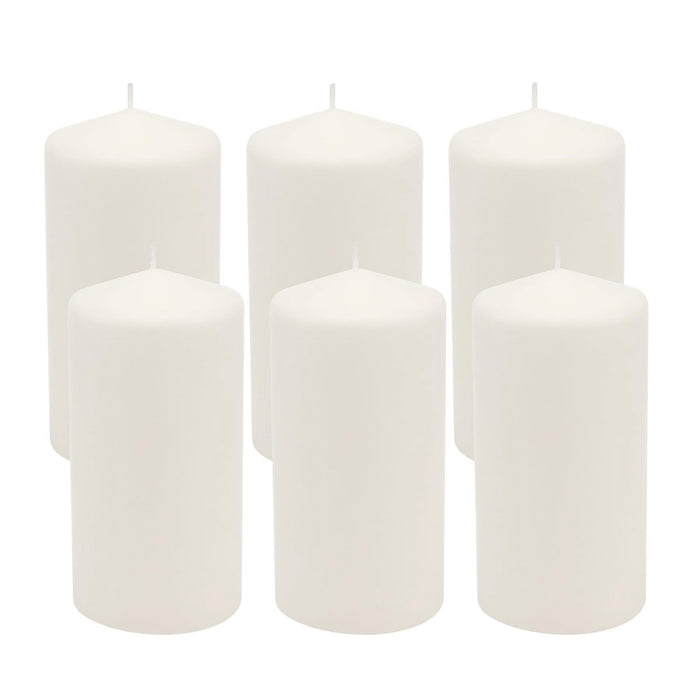 Stonebriar 6 Count Tall 3 x 6 Inch 65 Hour Long Burning Unscented White Wax Pillar Candles