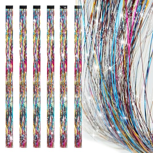 19.7 Inch Clip In Hair Tinsel Fairy Hair Tinsel Kit Clips Clip On Glitter Hair Tinsel Extensions (three-color)