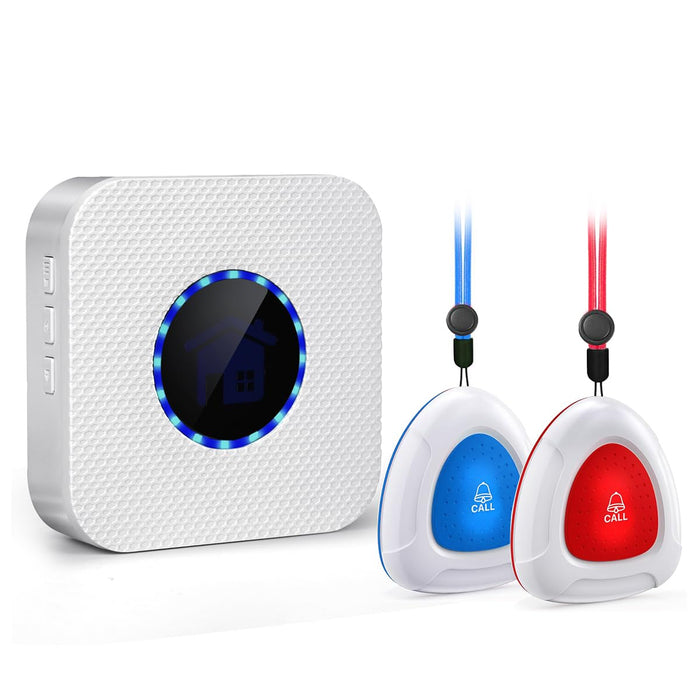 Caregiver Pager Wireless Call Buttons for Elderly Monitoring Smart Call System Alert Button for Seniors 1 SOS Call Buttons/Transmitters 2 Receivers Nurse Calling Alert for Home/Personal Attention