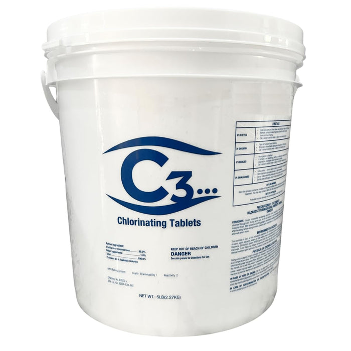 C3-5lb Chlorine Tablets, 3 Inch | Swimming Pool & Spa Chlorine Tablets | Long-Lasting, Slow Dissolving, Individually Wrapped Chlorine Tabs | Tri-Chlor 3 Inch Tablets Pool Cleaner