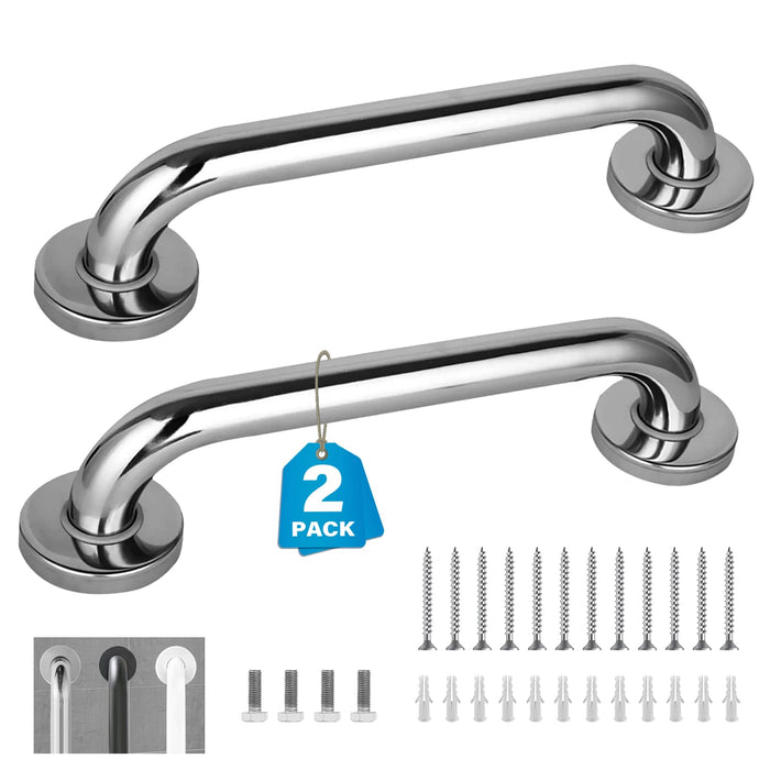 2 Pack 24 Inch Grab Bars for Bathtubs and Showers, Handicap Grab Bars, Shower Handle, Anti Slip Shower Handles for Elderly, Safety Shower Grab Bar, Stainless Steel, Black