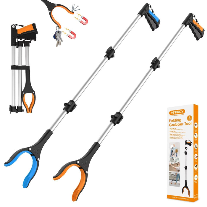 REWKCY 40" Grabber Tool, Grabbers for Elderly Grab It Reaching Tool with Rotating Jaw +Magnets, 4" Wide Claw Opening Long Reacher Grabber Pickup Tool, Heavy Duty Grabber Reacher Tool