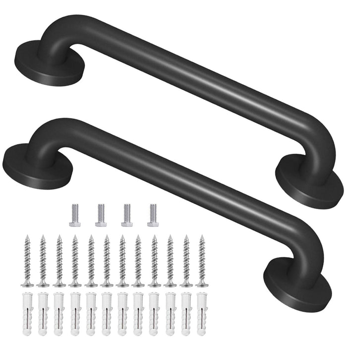 2 Pack 16 Inch Metal Industrial Handrail Grab Pipe Staircase Steps Indoor Exterior Outdoor Deck Hand Rail Safety Grab Bar (Matte Black) Handle for Stairs Bars Wall Elderly Grab Wall Mounted