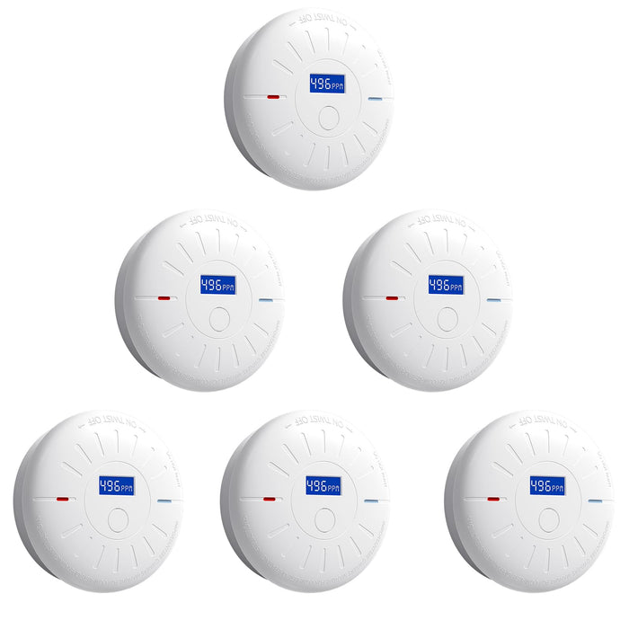 6 Pack 10 Year Battery Operated Smoke and Carbon Monoxide Detector, Portable Fire Co Alarm for Home and Kitchen (White)