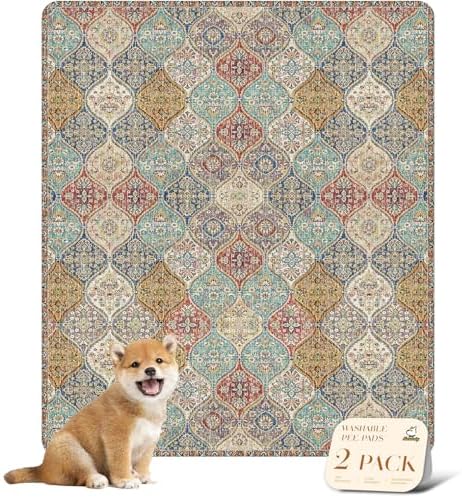 nunubaby Washable Pee Pads for Dogs, Stylish, Non-Slip and Leak-Proof Pee Pads. Reusable Potty Pads for Dogs for Crates and Floors.(Cream/Multi, 31" x36" )