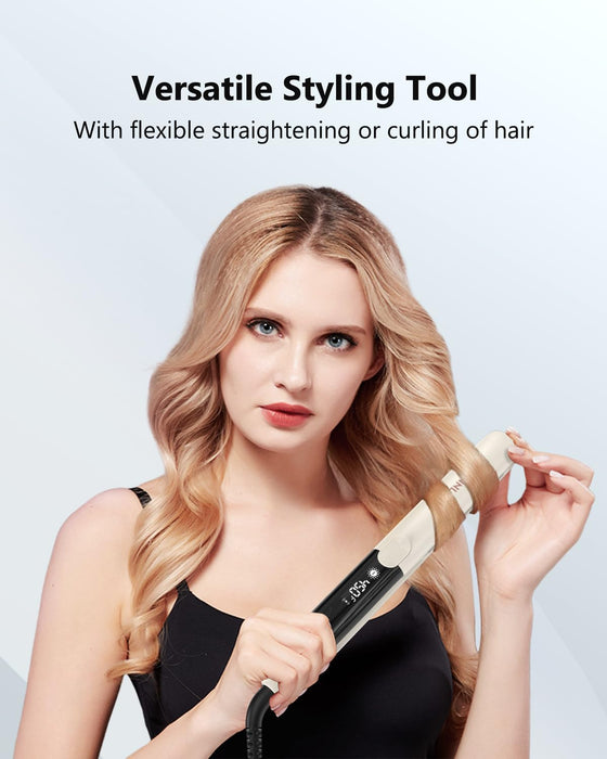 Annlary Hair Straightener 1 Inch Flat Iron and Curler 2 in 1 Titanium Ceramic Ionic Dual Voltage Straightener with Heat-Resistant Silicone, for Less Frizz, Shinier & Smoother