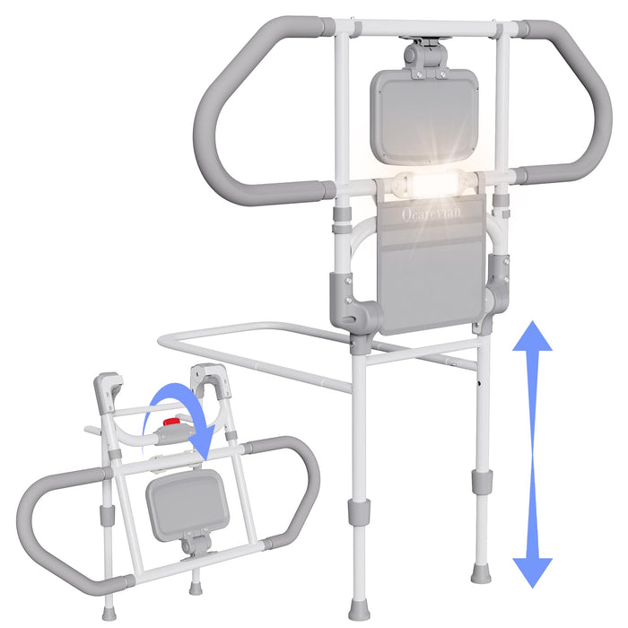 Ocarevian Bed Rails for Elderly Adults Safety, Gray Bed Assist Rails for Seniors, Foldable Bed Rail with Sensor Light, Pocket, Bed Side Rails, Suitable for Twin Full Queen King Bed, Adjustable