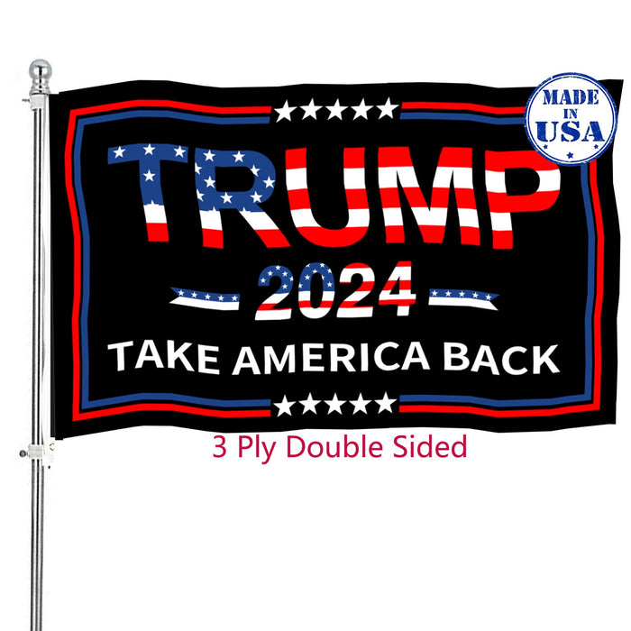 Trump 2024 Flags 3x5 Outdoor Made in USA- Double Sided 3 Ply Heavy Duty Black Take America Back Trump Flags Banner for Outside with 2 Brass Grommets Fade Resistant for Indoor Outdoor