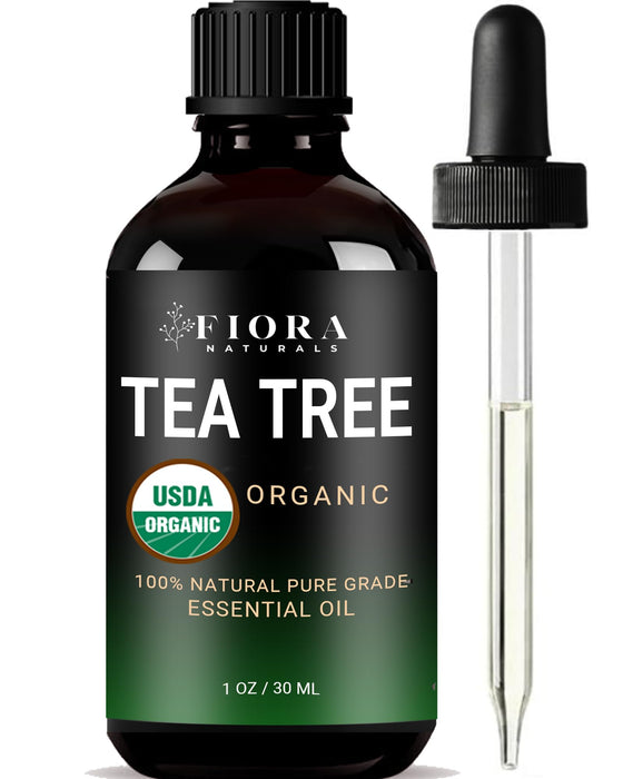 Tea Tree Essential Oil by Fiora Naturals- 100% Pure Organic Oil, for Face, Hair, Skin, Acne, Scalp, Foot and Toenails. Melaleuca Alternifolia, 1 oz /30ml