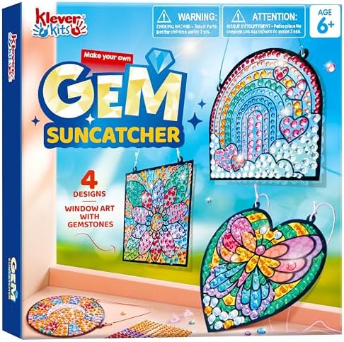 Klever Kits 4PCS Window Art Suncatcher Kits, Fun Gem Painting Kits, Diamond Art and Crafts for Boys Girls, Great Crafts Gift for Kids Birthdays Christmas Ages 6+