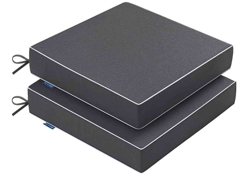MIULEE Grey Outdoor Chair Cushions Set of 2, 24x24x4 Inch Waterproof Patio Seat Cushions for Outdoor Furniture Couch Sofa, 3 Year Color Fastness High Density Foam with Adjustable Ties