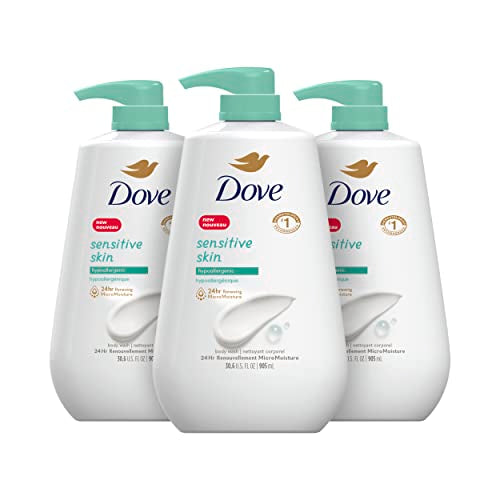 Dove Body Wash With Pump Sensitive Skin 3 Count Hypoallergenic, Paraben-Free, Sulfate-Free, Cruelty-Free, Moisturizing Skin Cleanser Effectively Washes Away Bacteria While Nourishing Skin 30.6 oz