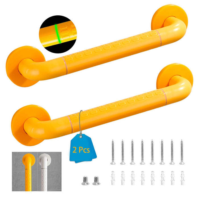 2 Pack 12 Inch Grab Bars for Bathtubs and Showers, Safety Shower Grab Bar, Shower Handle, Handicap Grab Bars, Anti Slip Shower Handles for Elderly, Noctilucent, Yellow