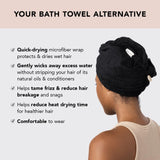 Kitsch Microfiber Hair Towel Wrap for Women - Quick Dry Towel | Microfiber Towel for Hair | Hair Drying Towel Wrap for Long Hair | Hair Towels for Women | Hair Turban Towel for Wet Hair (Black)