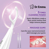 Dr. Emma Electric Flosser, Power Flosser for Adults Kids, Gum Stimulator, Teeth Cleaner, Reusable Flossing Tool with Toothbrush, Water Flosser Alternative, Purple