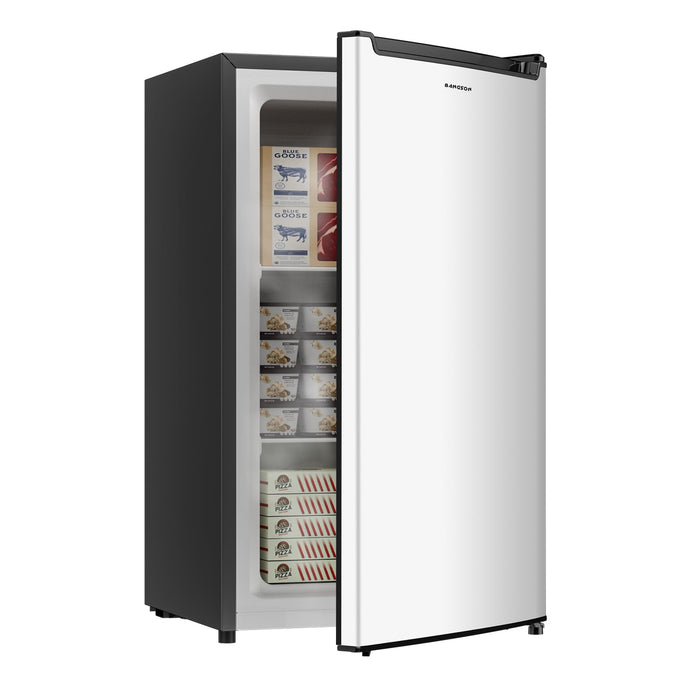 BANGSON 2.1 Cu.ft Upright Freezer, Compact Mini Freezer with Reversible Door, Adjustable Thermostat, Removable Shelves,Small Freezer for Dorm/Office/Apartment, Silver