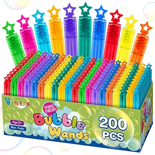200 Pcs Mini Bubble Wands in 10 Colors, Bulk Party Favors for Kids, Themed Birthday, Christmas, New Year, Valentine, Carnival, School Classroom Prizes for Boys & Girls, Ideal Goodies Bags Stuffers