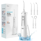 Water Flosser,Water Flosser Cordless,Uthvouxy Portable Dental Flossers with 4 Modes 5 Tips,Dental Care,Waterproof Oral Irrigator Rechargeable Powerful Teeth Oral Cleaner for Home & Travel-White