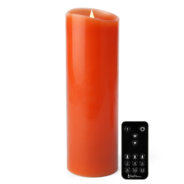 Softflame Christmas Decor Flameless LED Candles with Remote Control, 3"x 9"Battery Operated Pillar Real Wax with Timer for Christmas Decorations, Pumpkin Orange Candle