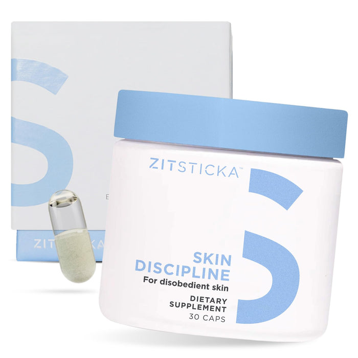 ZitSticka Cystic Acne for Women & Men w/ 30 Natural Caps w/Multivitamin Oil & Probiotic Powder - Skin Discipline All-in-One Supplements for Hormonal Acne, Skin Clarity & Tone - Dermatologist Tested