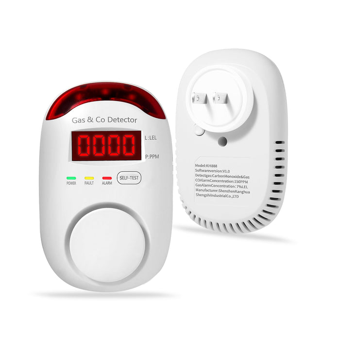 Combination Gas & Carbon Monoxide Detectors - Koabbit Plug in Carbon Monoxide Detector,Propane, Natural,Methane, Explosive Gas Detector Alarm & CO Detector Alarm for Home,Easy to Read