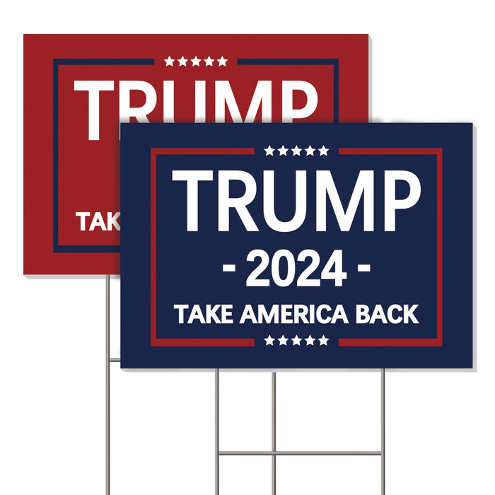 Trump 2024 Yard Sign - Double Sided Trump Yard Signs with Metal H Stakes - 17" x 12" Take America Back Blue and Red Trump Signs for Yard, Waterproof Trump Sign Banner Merchandise 2024