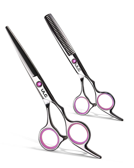 ULG Hair Cutting Scissors Thinning Shears Kit Professional Barber Hairdressing Texturizing Salon Razor Edge Scissor Stainless Steel 8Pcs - SilverMAX