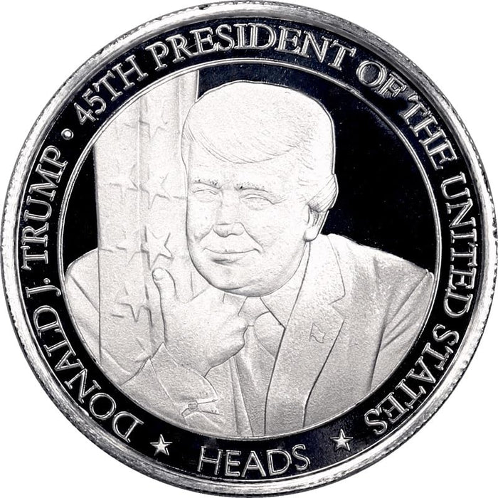 2024 - President Trump Heads Joe Biden Tails Coin Flip Silver Round with Gold Metallic Fabric Treasure Bag - Seller Uncirculated