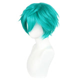 Anogol Hair Cap + Short Teal Green Men's Cosplay Turquoise Wig for Cosplay Men Teal Bluish Green Wigs for Halloween Christmas Event Costume Party