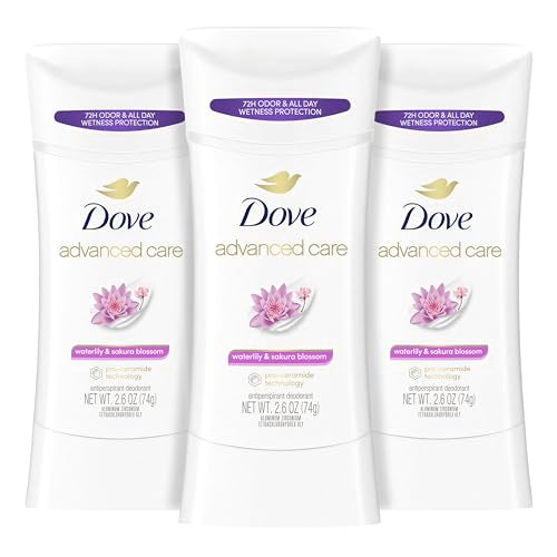 Dove Advanced Care Antiperspirant Deodorant Stick Waterlily & Sakura Blossom 3ct For underarm care with Pro Ceramide technology with 72-hour odor control and sweat protection for soft underarms