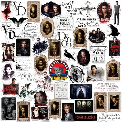 The Vampire Diaries 50ct Vinyl Large Deluxe Stickers Variety Pack - Laptop, Water Bottle, Scrapbooking, Tablet, Skateboard, Indoor/Outdoor