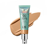 IT Cosmetics CC+ Cream Natural Matte Foundation with SPF 40 - Shine-Reducing & Long-Wear Full Coverage Foundation For Oily Skin - With Hyaluronic Acid - Non-Comedogenic, Tan Warm - 1.08 fl oz