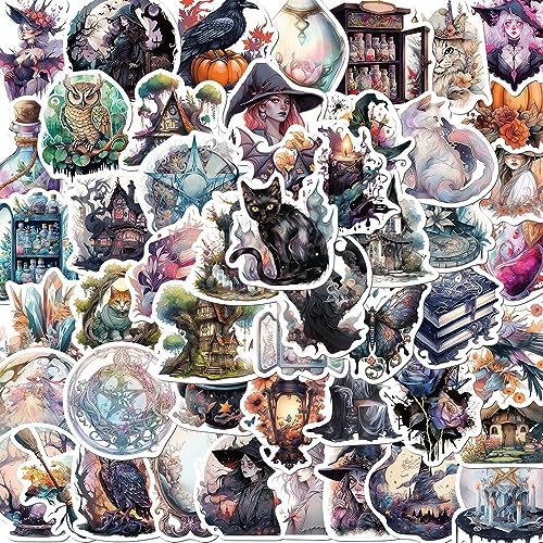 Yoksas 50Pcs Witch Astrology Sticker,Vinyl Waterproof Aesthetics Spooky Witchy Stickers for Water Bottles Scrapbook Laptops Tumbler