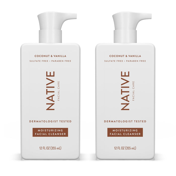 Native Moisturizing Coconut Vanilla Face Wash - 12 fl oz (2 Pack), Daily Facial Cleanser for Dry Skin