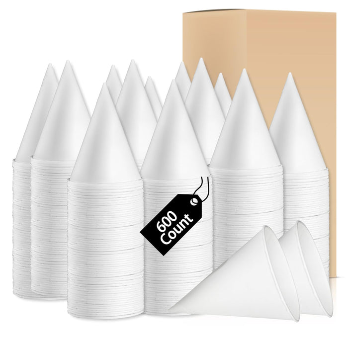 JarThenaAMCS 600 Pcs White Paper Cone Cups 4 OZ Thicken Cone Cups Disposable Shaved Ice Cups for Picnic Party Chocolate Desserts Packing Water Ice Cream & Shaved Ice Supplies