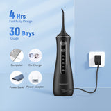 Sawgmore Cordless Water Flosser for Teeth, Portable Water Teeth Cleaner Picks with 4 DIY Cleaning Modes 4 Jet Tips, USB Rechargeable IPX7 Waterproof Dental Oral Irrigator for Travel and Home Black