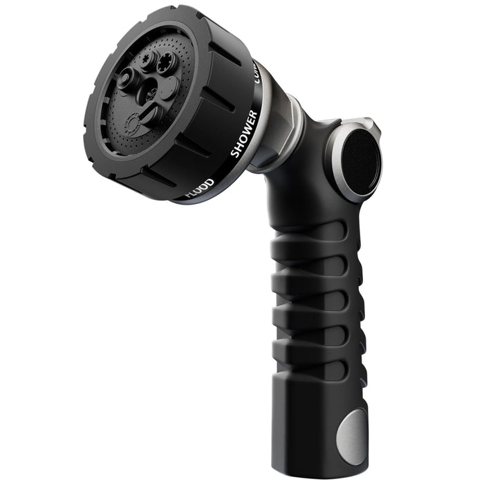 RESTMO Heavy Duty Hose Nozzle, Metal Garden Water Hose Sprayer with 7 Watering Patterns, Thumb Control, On Off Valve, High Pressure Nozzle Sprayer for Watering Plants, Car and Pet Washing, Silver