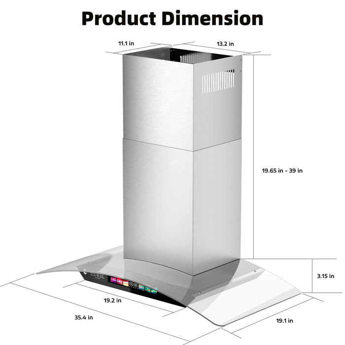 36 inch Wall Mount Range Hood Tempered Glass 900 CFM, Voice/Gesture/Touch Control, Stainless Steel Kitchen Hood Vent with 4 Speed Exhaust Fan, Adjustable Lights, Memory Mode