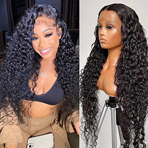 30 Inch Lace Front Wig Human Hair 13x6 Wet and Wavy Lace Front Wigs Human Hair Water Wave Lace Front Wigs Curly Wigs for Women Human Hair Pre Plucked Natural Color 180 Density (30 Inch)
