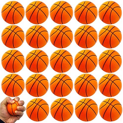 24 Pack 2.5 Inch Basketball Stress Ball,Mini Foam Squeeze Sports Balls for Sport Theme Party Favor,Kids School Reward,Anxiety Relief