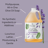 Brittanie's Thyme Organic Olive Oil Castile Liquid Soap Refill, 1 Gallon Lavender | Made with Natural Luxurious Oils, Vegan & Gluten Free Non-GMO, For Face, Body, Dishes, Pets & Laundry