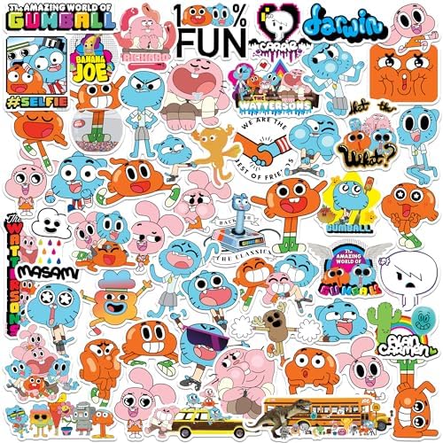 Amazing World of Gumball 50ct Vinyl Large Deluxe Stickers Variety Pack - Laptop, Water Bottle, Scrapbooking, Tablet, Skateboard, Indoor/Outdoor