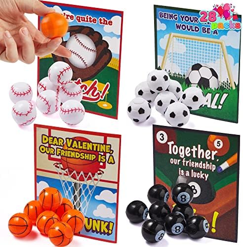 JOYIN 28 Packs Valentine's Day Mini Sport Fidget Spinner Balls with Gift Cards for Valentine's Party Favors,Valentine's Classroom Exchange Gift Cards,Fidget Spinner Soccer Balls for Kids Prizes