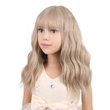 PATTNIUM Blonde Wig Kids Child Wig Short Wavy Wig with Bangs Flaxen Blonde Wig Synthetic Girls Wig Cosplay Halloween Party Costume Wig (Flaxen Blonde)